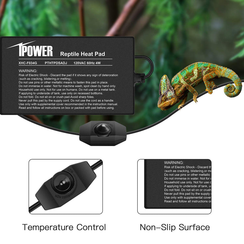 iPower Reptile Heating Mat with Temperature Adjustable Controller Under Tank Warmer Terrarium Heat Pad for Reptiles and Amphibians 4 X 7 Inch - PawsPlanet Australia