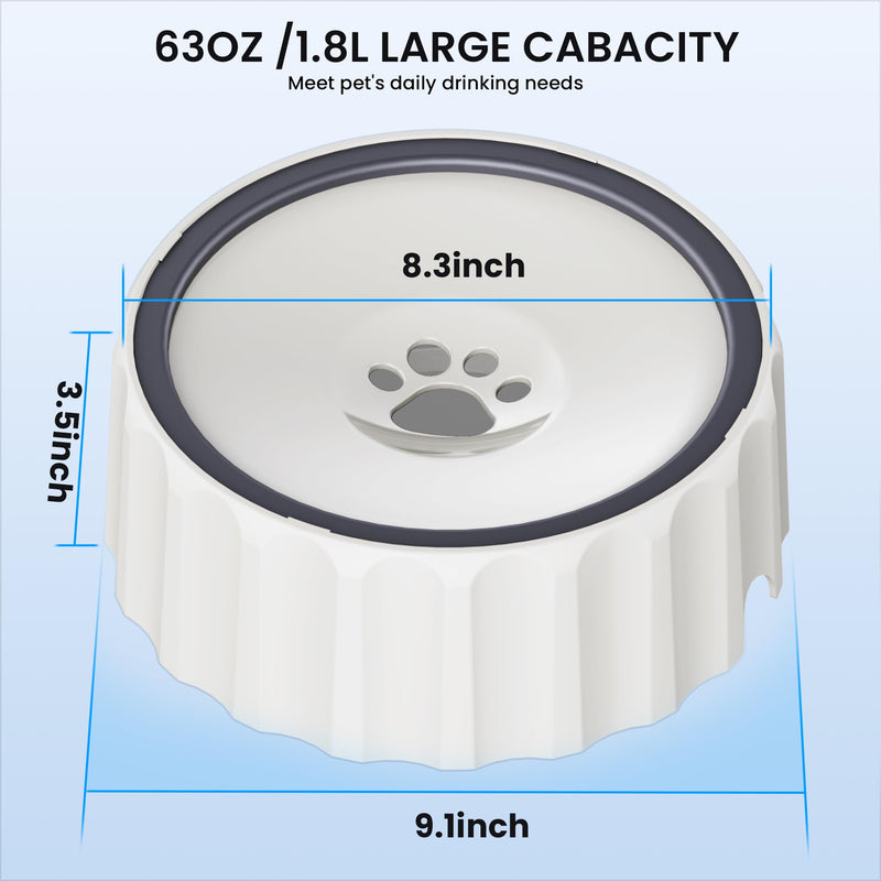 FORWH Dog Water Bowl No Spill 63oz/1.8L Large Capacity Dog Water Bowl Dispenser Non Slip No Splash Dog Water Bowl Pet Slow Feeder No Drip Dog Water Bowl on Vehicle Slow Water Bowl for Dogs and Cats White - PawsPlanet Australia