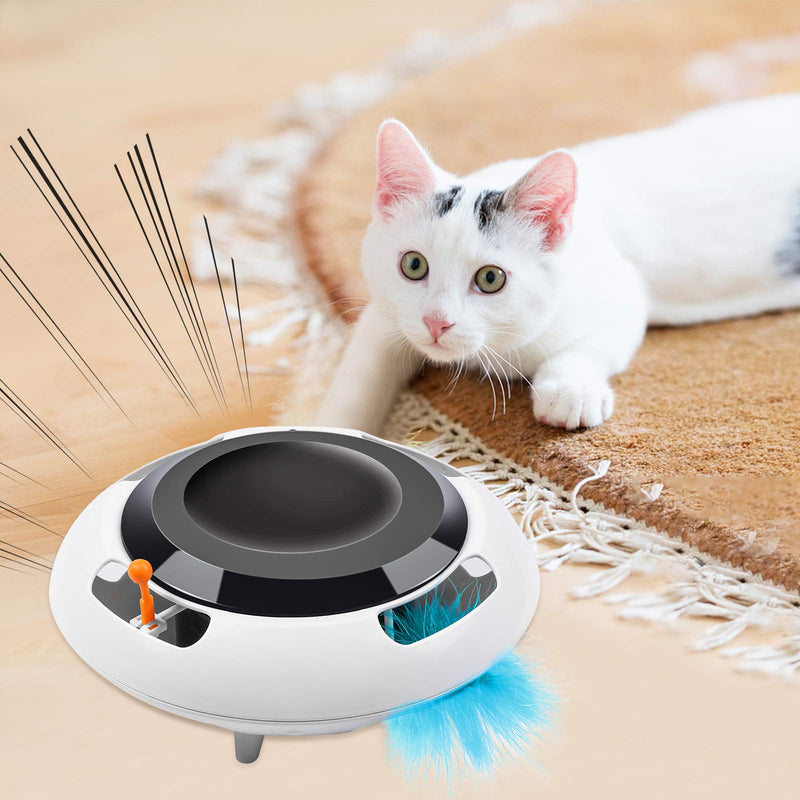 G.C Interactive Cat Toy Kitten Toys for Indoor Cats Electronic UFO Automatic Cat Feather Toys for Cats Kitten Pet, 2 Speed Modes white - PawsPlanet Australia