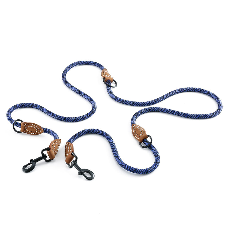 [Australia] - Mile High Life | Double Dogs Leash | Dog Slip Rope Lead | Dual Configuration | Mountain Climbing Rope 8FT with Heavy Duty Metal Sturdy Clasp (Multi- Colors) Blue 