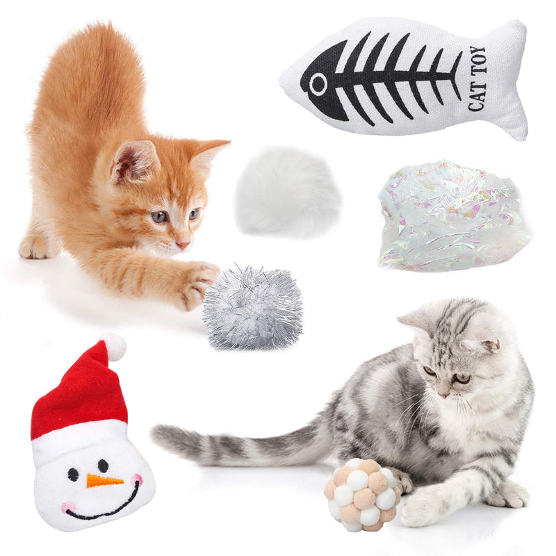 [Australia] - Sanlebi Christmas Cat Toys Stocking - 6 PCS Pet Cat Assorted Indoor Interactive Toys with Crinkle Ball Plush Fish X-mas Gift Set for Kitten Kitty 