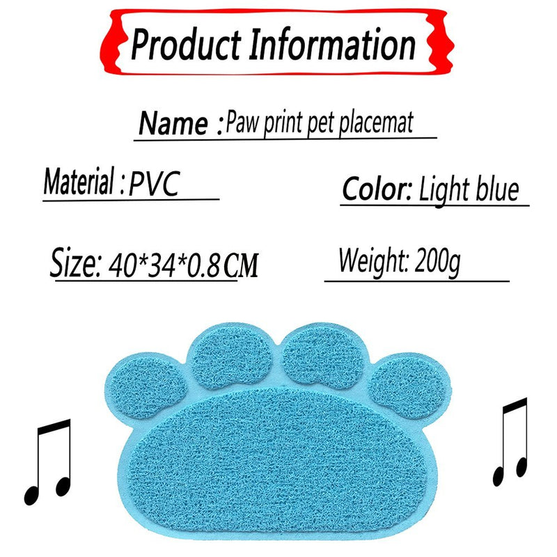 [Australia] - Alpha Boxing Cat Litter Mat,Pet Food Water Bowl Feeding Placemat Paw Shape,Non-Slip,Easy Clean,Stylish Design and Color Light Blue 