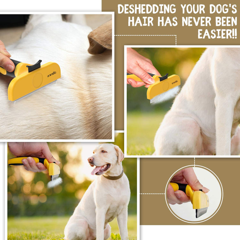 Animigo Professional Deshedding Brush Tool For Dog & Cat Hair - Pet Grooming Comb For Small, Medium & Large Dogs & Cats - Quick Hair Remover Rake - Pet Care Hand Tool - Suitable For All Breeds - PawsPlanet Australia