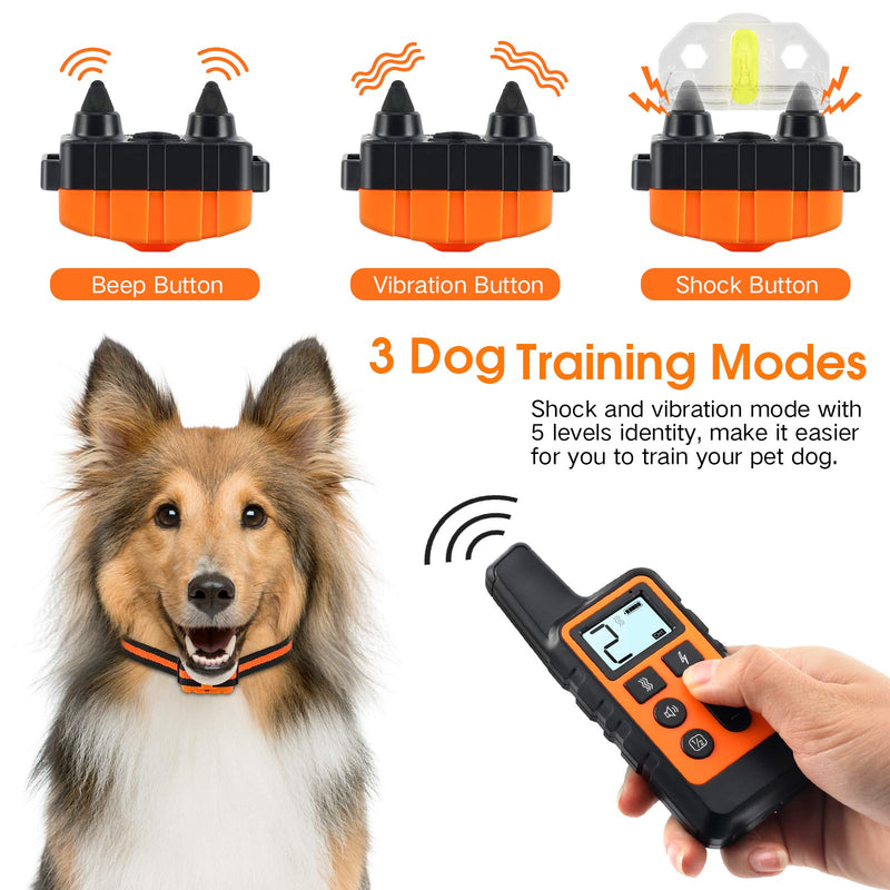 TWODEER Dog Training Collar, IPX7 Waterproof Shock Collars for Dog with Remote Range 1640ft, 3 Training Modes, Beep Vibration and Shock, Electric Dog Collar for Small Medium Large Dogs Black&Orange - PawsPlanet Australia