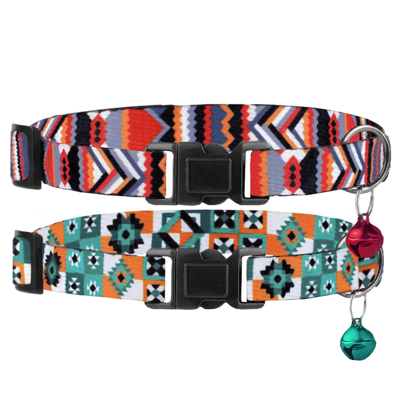 Breakaway Cat Collar with Bell - 2 Pack Safety Tribal Pattern Geometric Aztec Print Collars for Cats Kitten (Geometric + Scandinavian) Geometric + Scandinavian - PawsPlanet Australia