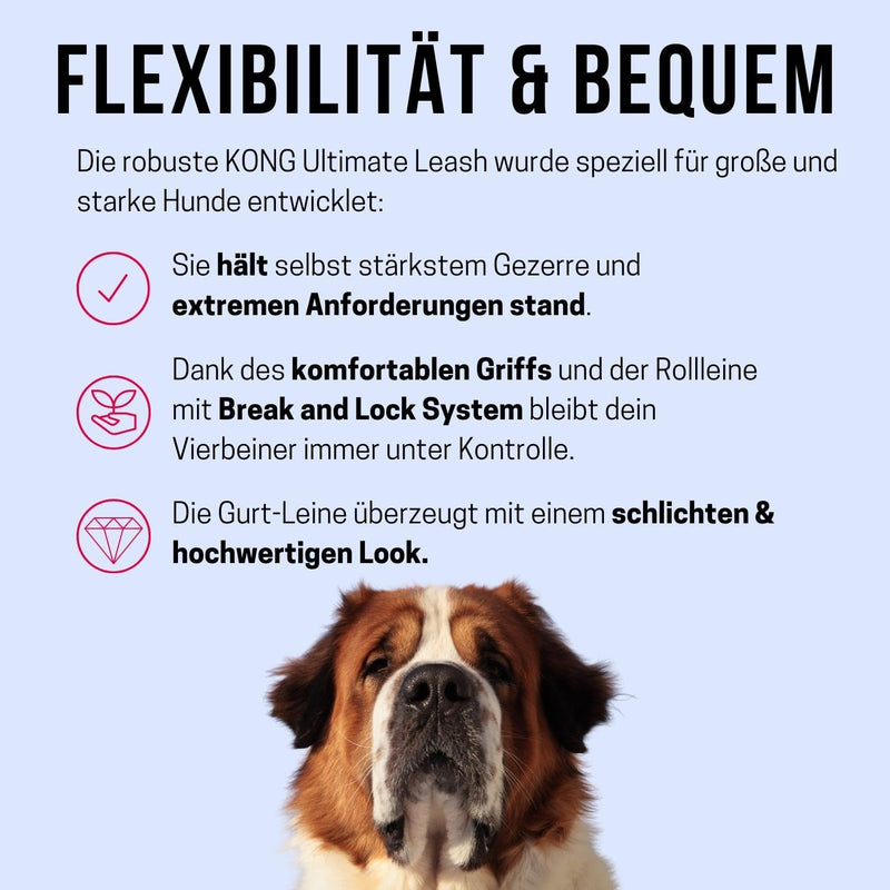 KONG roll-out dog leash in 5m length I For very large & strong dogs up to 70kg I Size XL I High-quality retractable leash with break & lock system in blue I Leash with soft handle & reflective strap Ultimate XL (up to 70 kg) Blue - PawsPlanet Australia