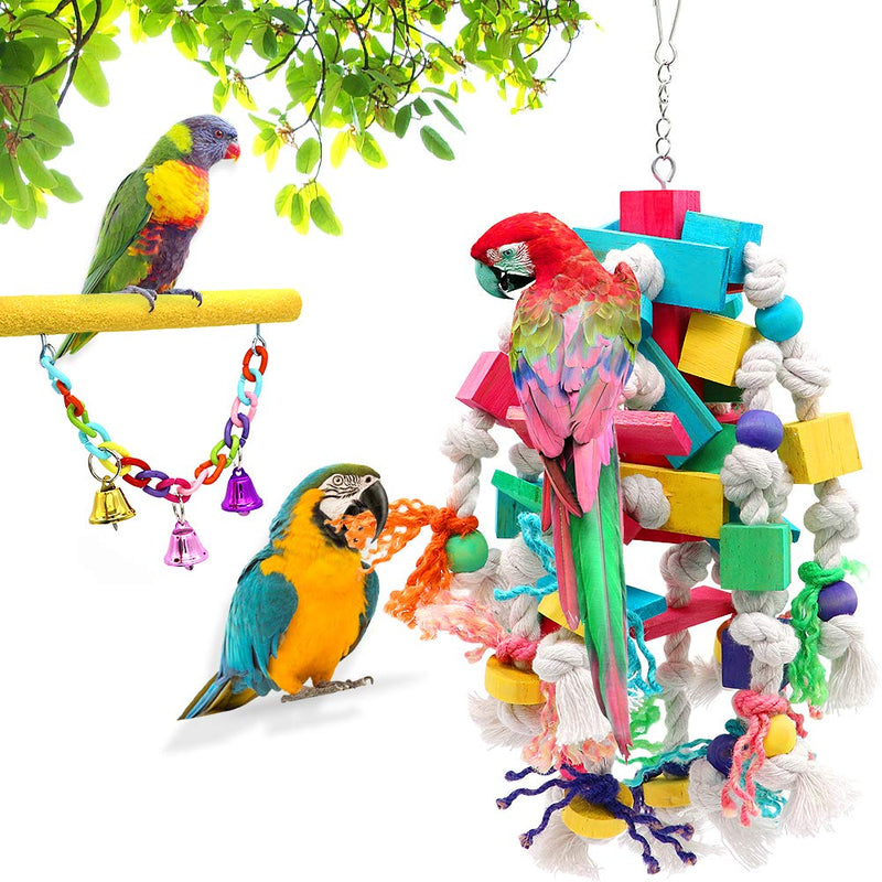 [Australia] - PETUOL Birds Swing Toys, Parrots Chewing Hanging Perches with Bells Toys for Love Birds Macaws Cockatiels Parakeets African Grey Parrot Lorikeets and Other Large Medium Small Birds 3 Packs -Large Bird toys 