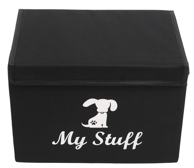 Morezi Dog storage bin 15"x11"x10" inch heavy duty dog toy basket with lid - collapsible water resistant dog toy bin for organizing dog toys and stuff - Black Dog Black 2 - PawsPlanet Australia