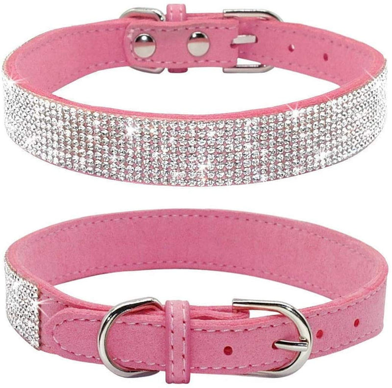 TELEYI Rhinestone Bling Leather Dog Cat Collar & Leash Set Crystal Diamonds Studded Cute Bowknot Puppy Small Dogs Collar Puppy Leash XXS Pink - PawsPlanet Australia