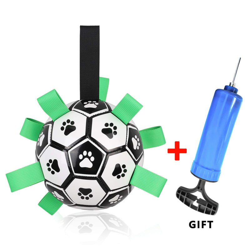 Savlot Dog Soccer Ball Toy with Grab Tabs Indoor Outdoor Interactive Dog Chew Toy Tug of War Dog Toy for Small Medium Large Dogs, 15cm (Soccer Ball) - PawsPlanet Australia