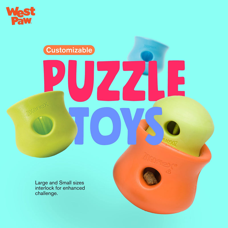 WEST PAW Zogoflex Toppl Treat Dispensing Dog Toy Puzzle – Interactive Chew Toys for Dogs – Dog Enrichment Toy for Moderate Chewers, Fetch, Catch – Holds Kibble, Dog Training Treats, Made in USA Small Aqua Blue - PawsPlanet Australia