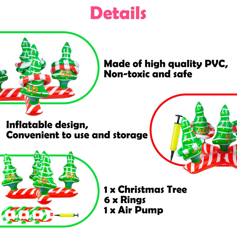 Christmas Decorations Games Inflatable Ring Toss Game Set,Christmas Tree Winter Holiday Toys for Kids Adults,Perfect for Xmas Party Favor Family Game Indoor Outdoor Toys with 6 Rings (Handle Pump Included) - PawsPlanet Australia