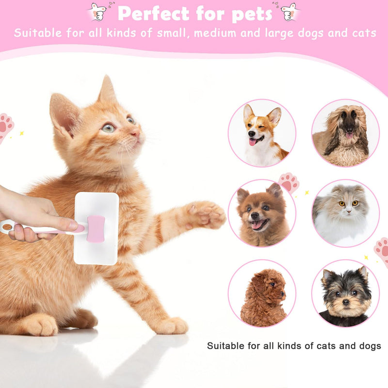 Cat brush short hair cat comb with handle brush cat pet dog brush pet brushes self-cleaning fur brush for long hair and short hair (pink). - PawsPlanet Australia