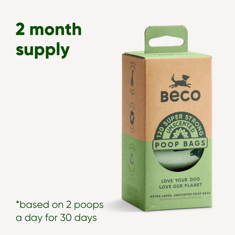 Beco Strong and Large Poop Bags - 120 Bags (8 Rolls of 15 Each) - Odorless - Dispenser Compatible Dog Poop Bags 15 Pieces (Pack of 8) - PawsPlanet Australia