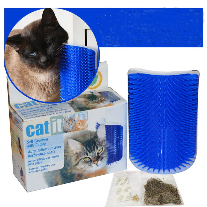 [Australia] - Homiego Cat Self Groomer with Catnip, Cat Corner Massage Brush Grooming Comb Toy Tool for Cats with Long & Short Fur (Blue) 