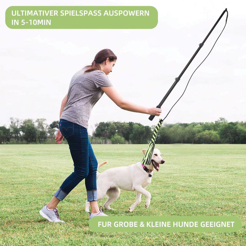 Flirt Pole Rope Dog Toy with Rope Ball and 2 Chasing Tail Chewing Braided Cotton Rope Outdoor Interactive Tug Extendable Teaser Training Wand Pet Flirt Stick for Small Medium Large Dogs - PawsPlanet Australia