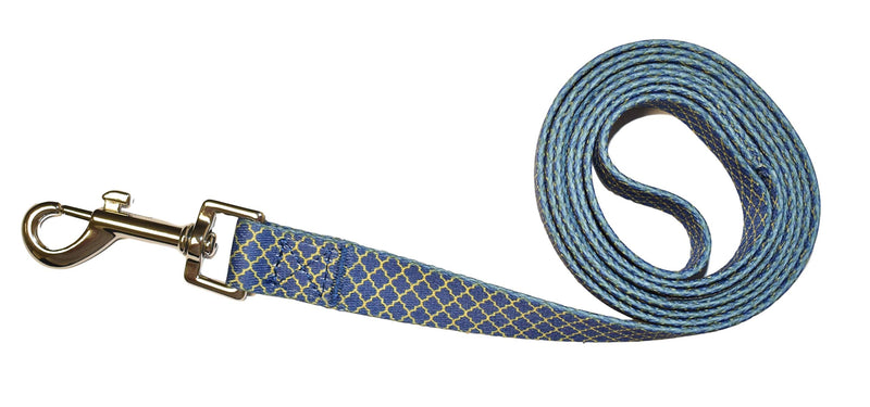 Paxleys 150cm Length Blue Gold Printed Polyester Dog Puppy Lead Leash, Easy Clean Soft Lightweight Waterproof Comfort, Suitable for Puppy Small Medium and Large Dogs, Walking Running Hiking 150cm x 2.5cm - PawsPlanet Australia