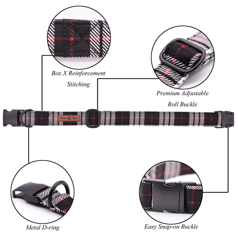 lionet paws Dog Cat Collar Durable Adjustable Metal Buckle Collar with Bowtie for puppies and Cats, Neck 20-30cm XS XS Collar&Bowtie Black Grid - PawsPlanet Australia