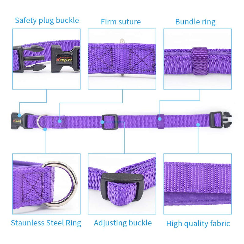[Australia] - KLCW Nylon Dog Collar Lightly Waterproof Neoprene PaddedrUltra Soft Prevent Dog Skin from Wearing outThree Sizes Suitable for Small and Medium Dogs L purple 