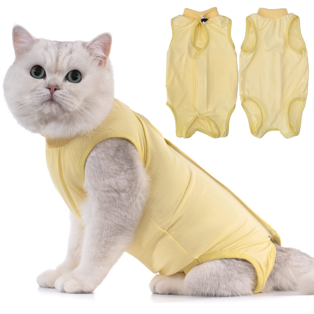 Avont Cat Bodysuit After Surgery Recovery Suit Clothing Modal Recovery Castration Spay Weaning Leak Protection Suit for Cats, Abdominal Wounds or Skin Diseases-L-Yellow Yellow Large - PawsPlanet Australia