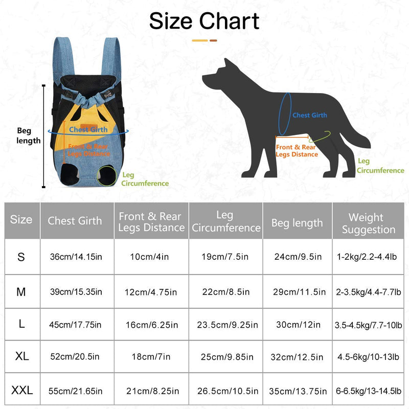 Dog Carrier Backpack for Small Medium Dogs Cats, Adjustable Pet Front Chest Backpack Travel Bag, Breathable Mesh Legs Out Puppy Frontpack, Easy-Fit Travel Bag for Traveling Hiking Camping Hands-Free Blue & Yellow - PawsPlanet Australia