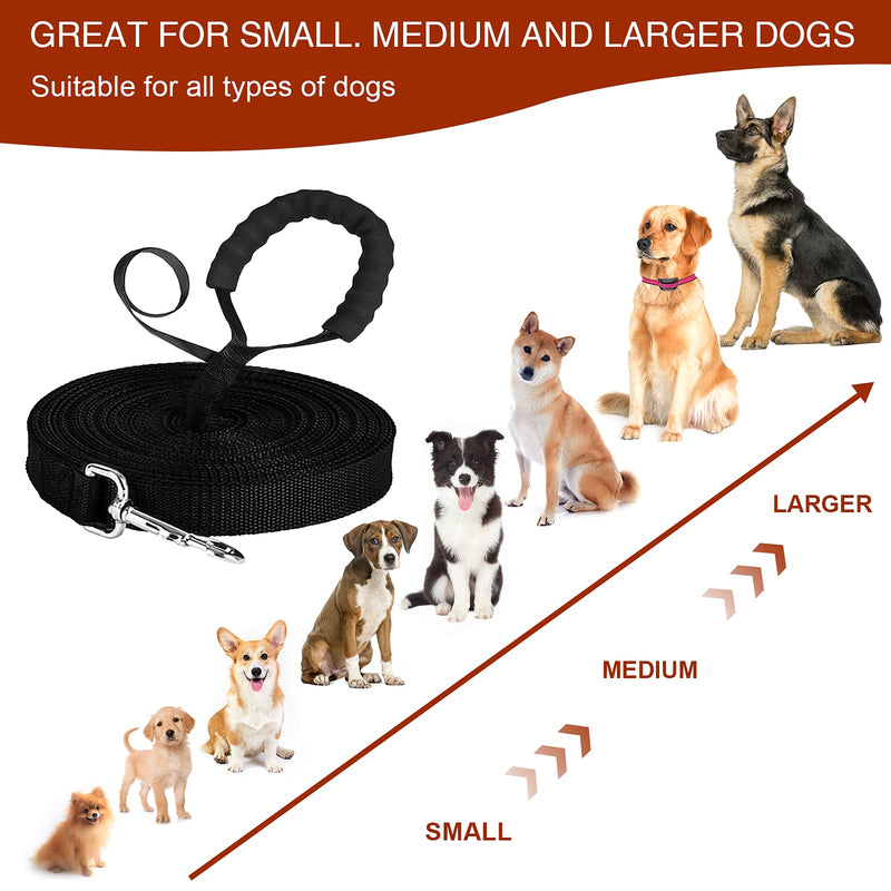 Dog Training Lead Leash,10m/32ft Heavy Duty Strong Nylon Extra Long Line Rope Leads for Pet Puppy Recall obedience,Soft Padded Handle for Medium Large Small Dogs Running,Play,Tracking,Camping-Black Black - PawsPlanet Australia