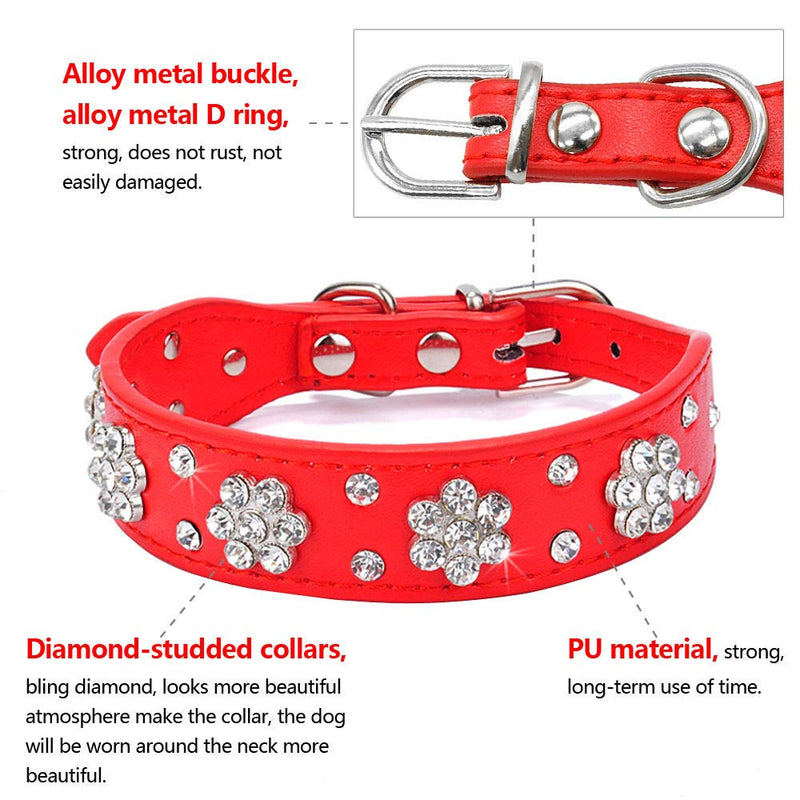 [Australia] - haoyueer Rhinestone Dog Collar, Cute Flower Rhinestone Cat Dog Collar Bling Collar PU Leather Collar Adjustable Sizes Small Medium Large Pink 