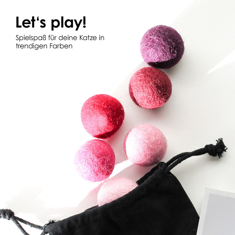 LucyBalu® felt balls for cats | Cat toys | Felt cat balls | Cat toys made from 100% wool I natural toys for cats | Play balls for cats fair from Nepal | 6 pieces| Magenta Viva Magenta - PawsPlanet Australia