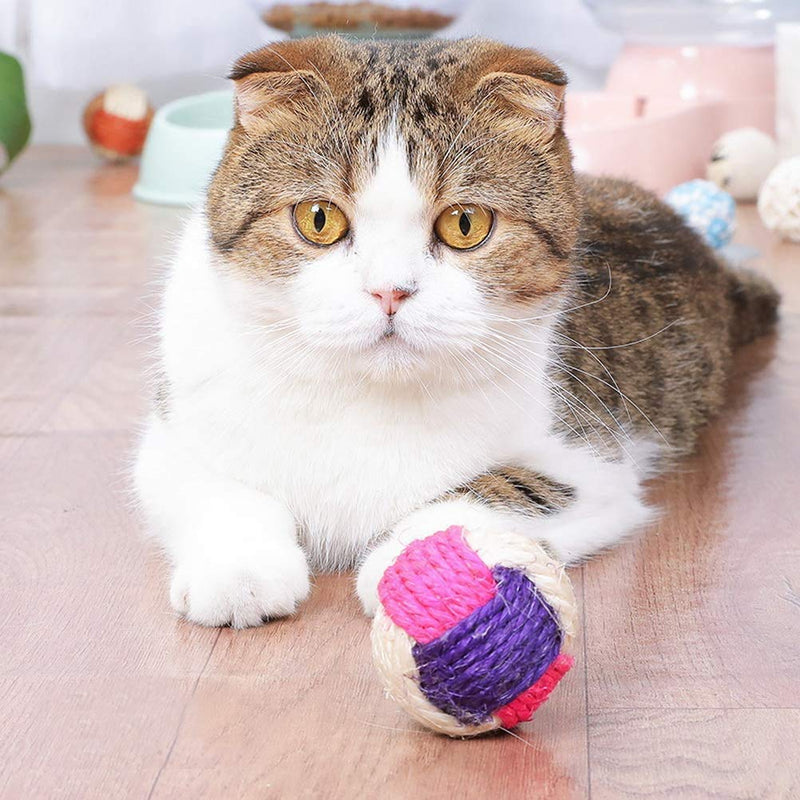 6 Pack Cat Toys Balls, Cat Sisal Balls Toys Pet Supplies for Cats Kitten Dog Interactive Training Playing Chewing A - PawsPlanet Australia