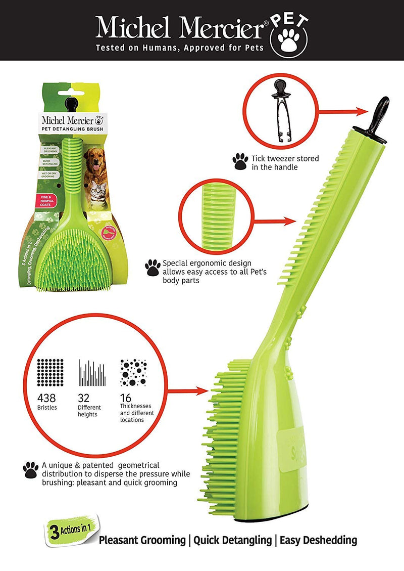 [Australia] - Michel Mercier Detangling Brush for Pet - Pet Brush for Grooming and Deshedding Dogs and Cats - Free Tick Remover Tool Included t (Thick Coat) Thick Coat 