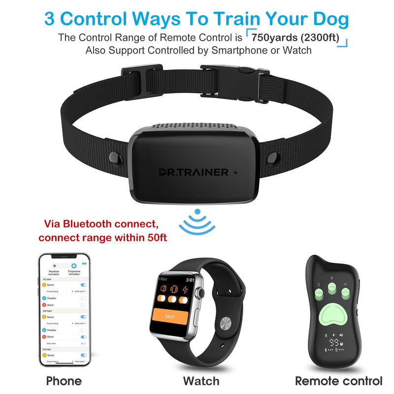 Dr.Trainer T1sPro Dog Training Collar - APP Custom Setting, Rechargeable Dog Shock Collar with Sound, Shock (0-99) and Vibration Modes, Waterproof Shock Collars for Dogs with Remote, 2300ft Long Range - PawsPlanet Australia