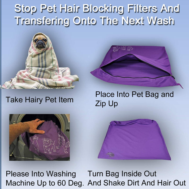 [Australia] - Joymaney Pet Laundry Bag | Stops Pet Hair Blocking The Washing Machine | Jumbo Size Wash Bag Ideal for Dog Cat Horse | Hair Remover Safely Purple 