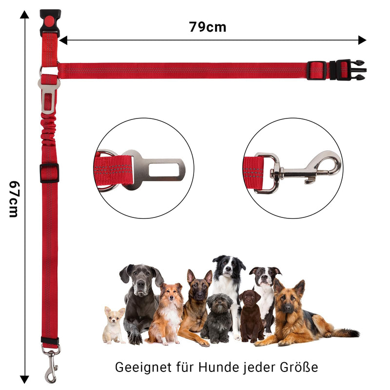 Lollanda Dog Car Seat Belt, Dog Belt for Car Seats with Reflective Strips and Buffer Ropes, Adjustable Dog Belt for Large, Medium and Small Dogs (Red) Red - PawsPlanet Australia