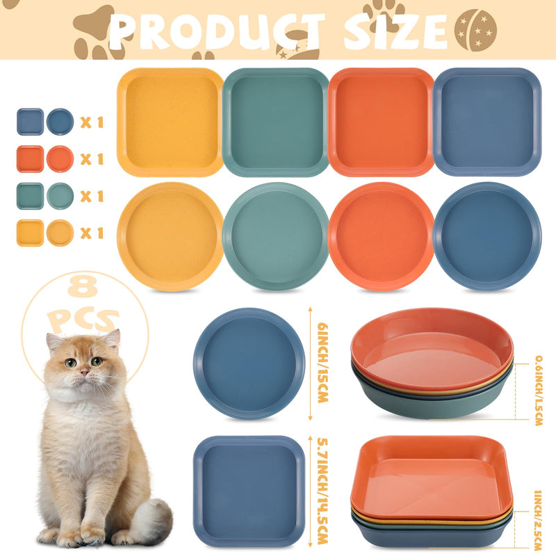 8 Pieces Cat Food Bowl Set, 6 Inch Shallow Cat Food Dish Whisker Fatigue Relief Cat Bowl Cat Wet Feeding Bowls Wide and Small Pet Plate for Cats and Small Dogs (Round,Square) - PawsPlanet Australia