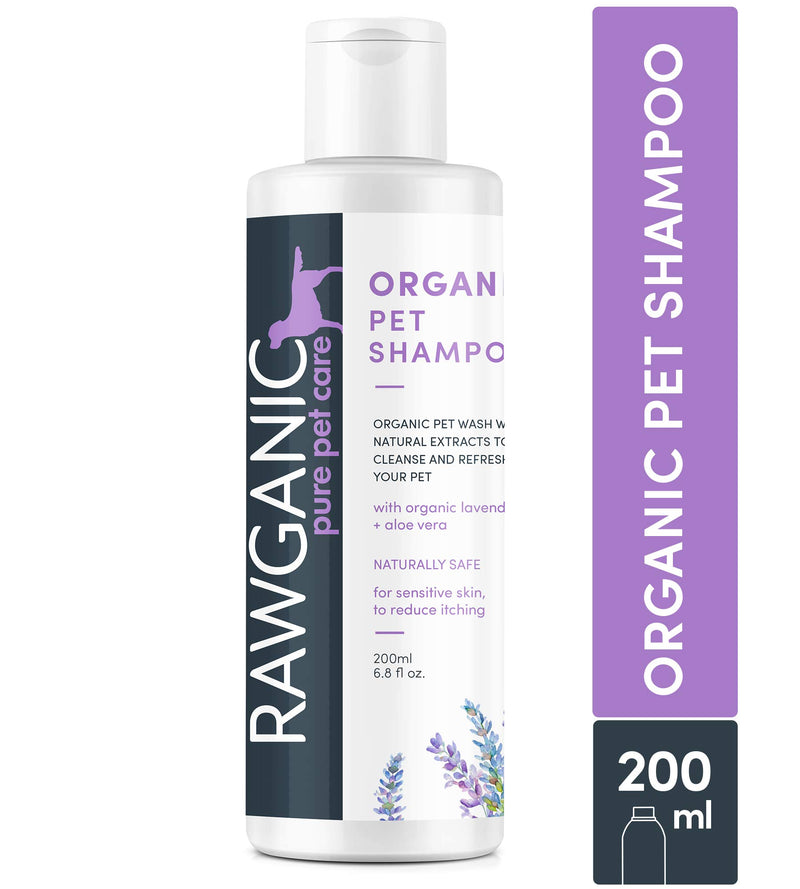 RAWGANIC Organic Pet Shampoo | Gentle Natural Soothing and Moisturising Pet Wash suitable for Dogs, Cats & Small Pets | with Aloe Vera and Lavender | 200ml bottle 200 ml (Pack of 1) - PawsPlanet Australia