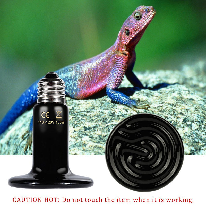 [Australia] - Zacro Reptile Heat Lamp 100W with One Digital Thermometer, Infrared Ceramic Heating Non-light Lamps Emitter 110V (Black) 