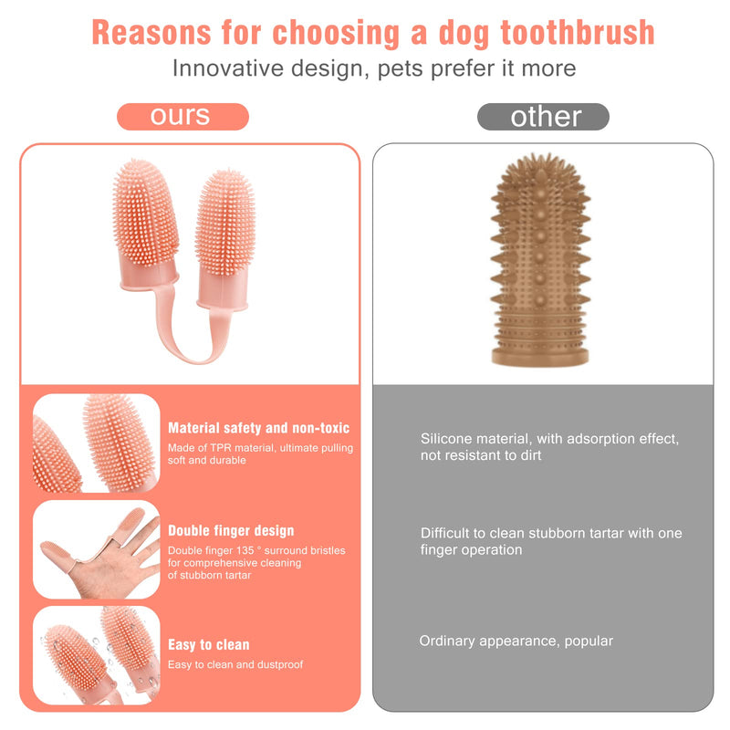 Dog Toothbrush Two Finger Toothbrush Puppy Dental Care Fresh Breathing Reusable Non-Toxic Dental Care Dog Pet Finger Toothbrush Plaque Off for Small Medium and Large Dogs (Pink) Pink - PawsPlanet Australia
