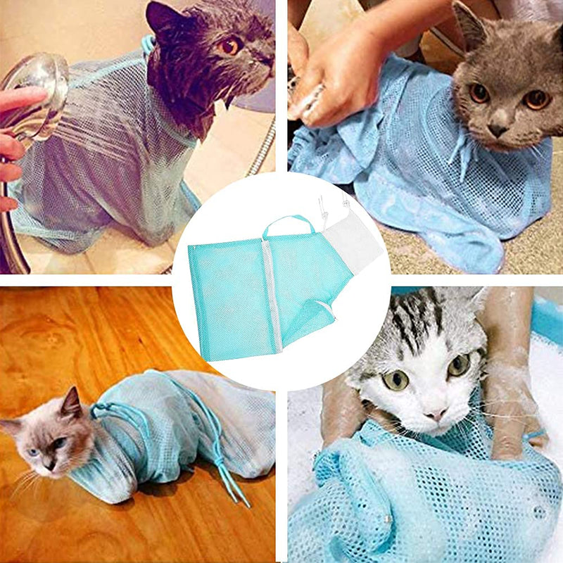 ALHX 2 pcs Cat Shower Net Bag, Cat Bath Bag Breathable Multifunctional Adjustable Anti-Bite and Anti-Scratch Restraint Bag Cat Grooming Bag for Bathing/Nail Trimming/Ear Clean/Medicine Feeding - PawsPlanet Australia