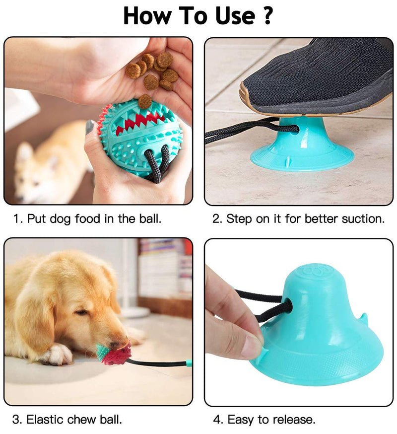 PLYFUNS Suction Cup Dog Toy, Self Playing Pet Molar Bite Toy with Chew Rubber Ball and Durable Rope Interactive Pet Tug Toy for Teeth Cleaning/Pulling - PawsPlanet Australia