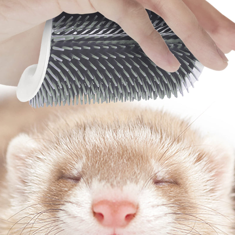 SunGrow Ferret Self-Grooming Brush, 3.3" x 5.1" x 2.4", Light Gray Self Massager, Mountable to Corners and Flat Surfaces, Screws and Adhesive Tape Included, 1-pc - PawsPlanet Australia