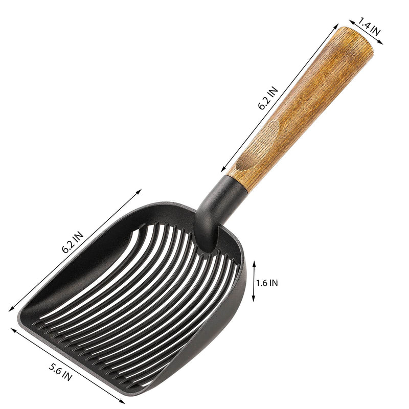 Yangbaga Newest Cat Litter Scoop with Deep Shovel, Non-Stick Coated Metal Litter Scoop with Ash Wood Handle&Hanging Design, More Efficient Litter Sifter with Better Litter Filtration Dark Brown - PawsPlanet Australia