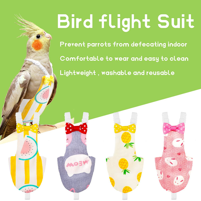 Nuanchu 4 Pieces Bird Diapers Flight Suite Liners Washable Reusable Protective Parrot Nappy Clothes with Waterproof Inner Layer Cute Urine Wet Suit for Parrot Macaw Budgies Parakeet Rabbit Patterns Medium - PawsPlanet Australia