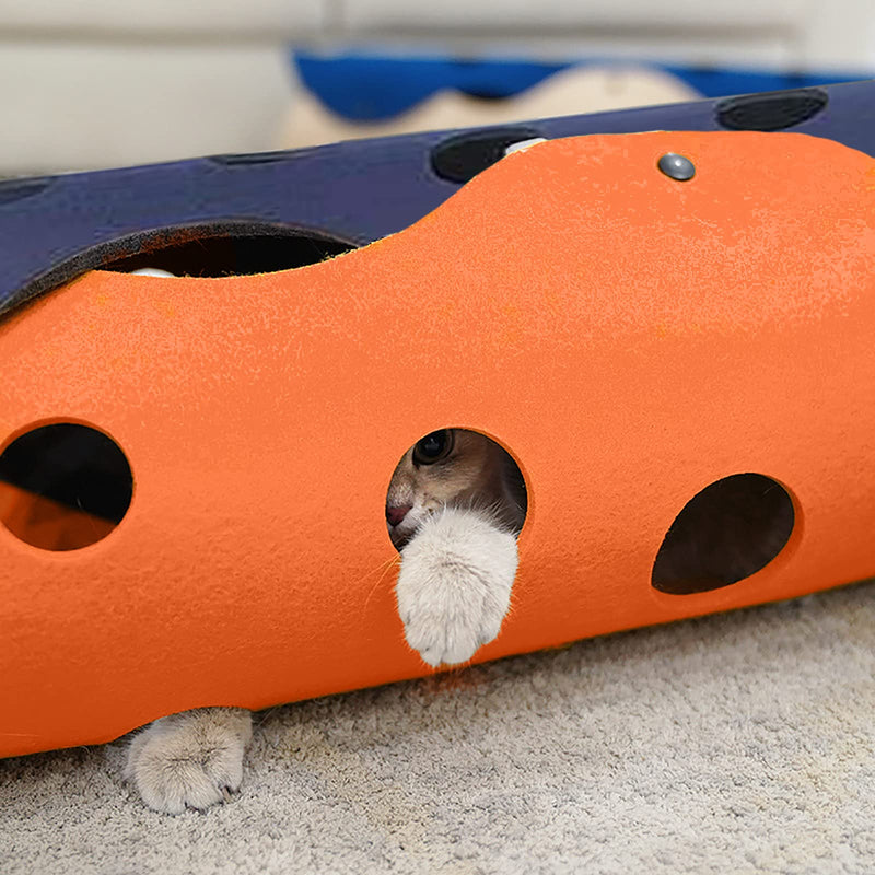 iCAGY Cat Tunnel for Indoor Cats Interactive, Rabbit Tunnel Toys, Pet Toys Play Tunnels for Cats Kittens Rabbits Puppies 36" 2 pcs Blue + Orange Felt Material - PawsPlanet Australia