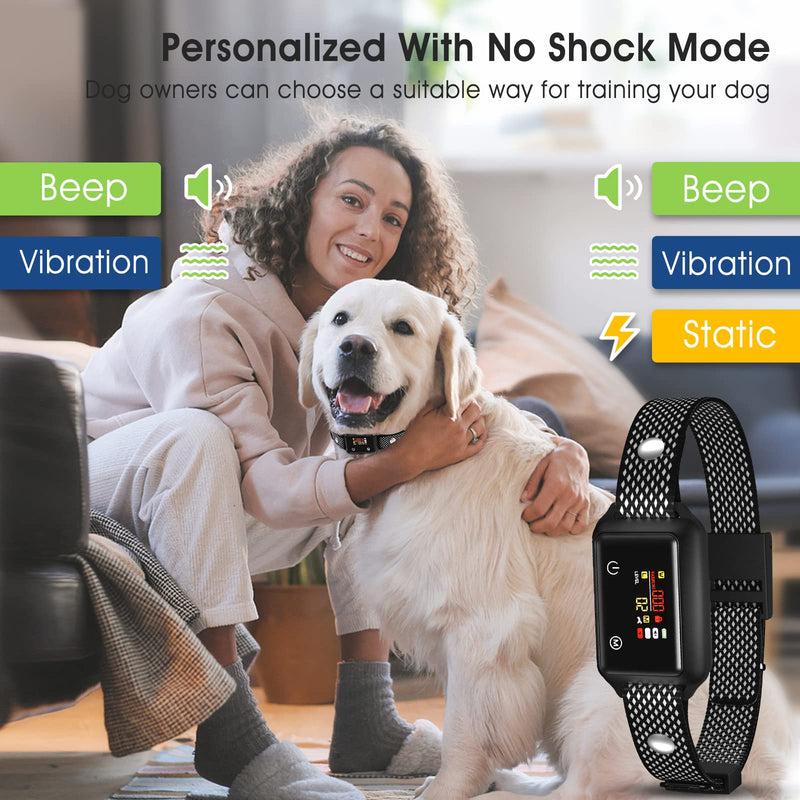 Nzonpet Dog Bark Collar Rechargeable, IP68 Waterproof Touch Screen Auto Bark Collar with No Shock for Small Medium Large Dog 5-15lbs, Humane Anti Barking Training Collar with Beep Vibration Adjustable - PawsPlanet Australia