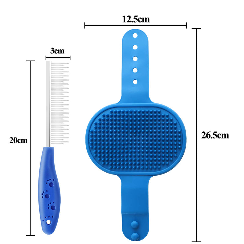 PHINGEER Dog Shedding Comb with Handle, Pet Washing Rubber Brush, Dog Grooming Set for Medium and Long Haired（2pc, Blue） - PawsPlanet Australia