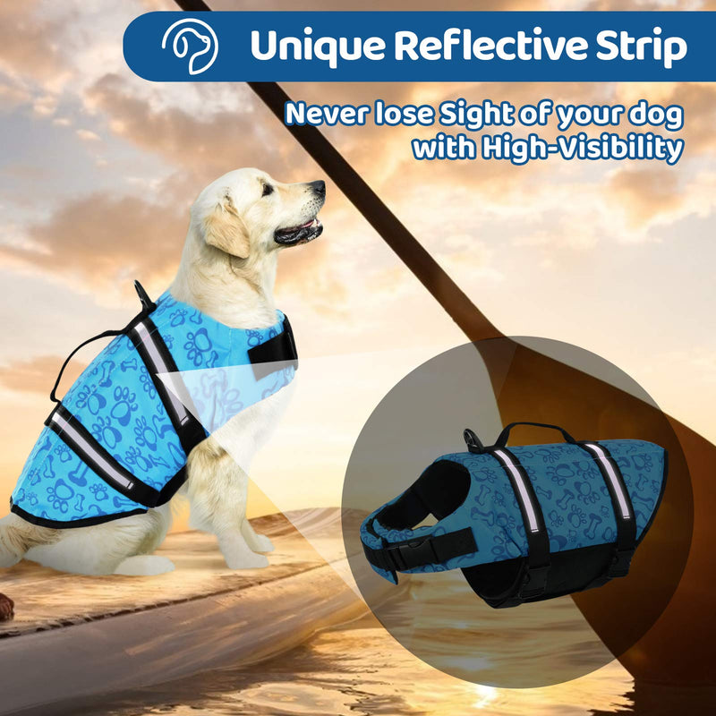 SUNFURA Ripstop Dog Life Jacket, Safety Pet Flotation Life Vest with Reflective Stripes and Rescue Handle, Adjustable Puppy Lifesaver Swimsuit Preserver for Small Medium Large Dogs XX-Small Blue - PawsPlanet Australia