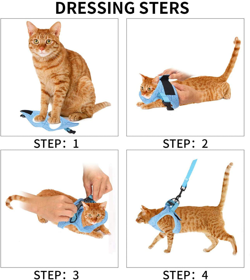 chengsan Cat Harness and Leash Set, Escape Proof Cat Kitten Vest Harness With Lead, Comfortable Cat Walking Jacket Cat Lead, Soft and Adjustable For Puppies Rabbits (Large, Blue) Large - PawsPlanet Australia