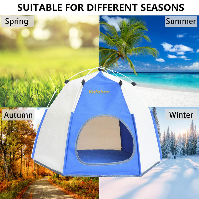 KOFOHON Dog& Cat Tent Foldable Pet Outdoor Camping House,Suitable for Animals Under 22lbs Blue and Gray - PawsPlanet Australia