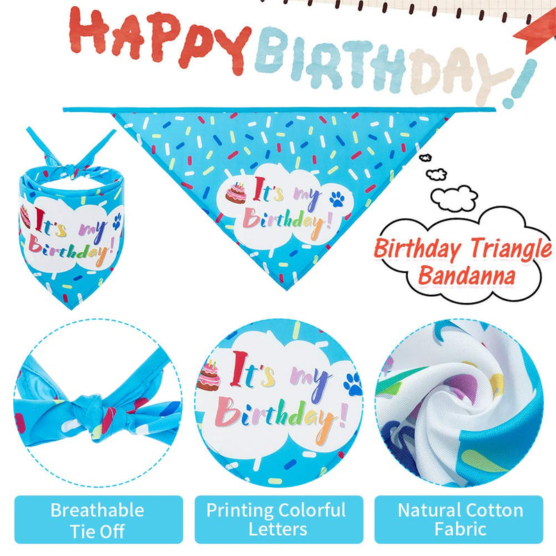 EXPAWLORER Dog Birthday Bandana Set - Cute Hat and Squeaky Cake Toy for Birthday Party Supplies Gift - Great for Small Medium Large Dogs Blue - PawsPlanet Australia