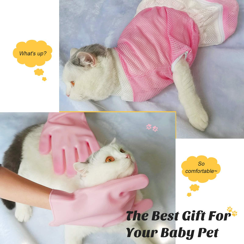 4 Pieces Cat Bathing Bag Set Cat Grooming Shower Pet Net Bag with Grooming Gloves Pet Nail Clippers for Cats Dogs Bathing Nail Trimming Cleaning Tools - PawsPlanet Australia